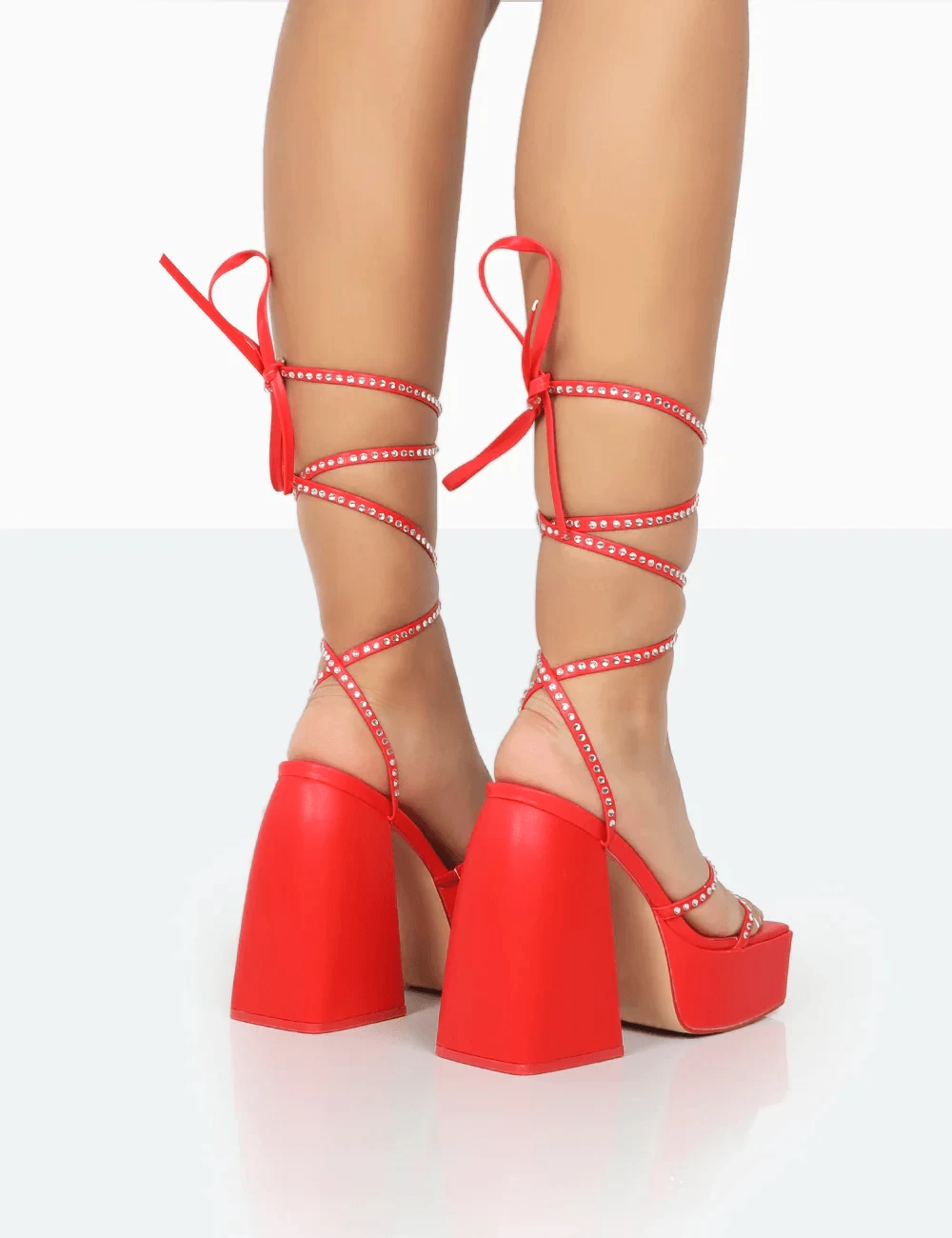 PUBLIC DESIRE - HELENA RED GRAIN PU HEELS - Image 3