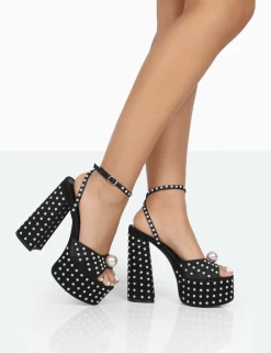 PUBLIC DESIRE - MIA PEARL BLACK HEELS
