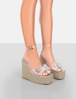 PUBLIC DESIRE - OCEAN BEACH SILVER WEDGE HEELS