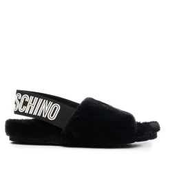 LOVE MOSCHINO FAUX-FUR LOGO STRAP SANDALS