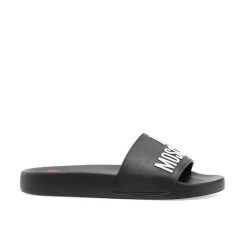 LOVE MOSCHINO LOGO-EMBOSSED BLACK SLIDE