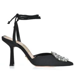 UZA BLACK SLINGBACK SILK HEELS