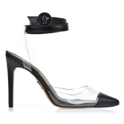 UZA TRANSPARENT BLACK SLINGBACK HEELS
